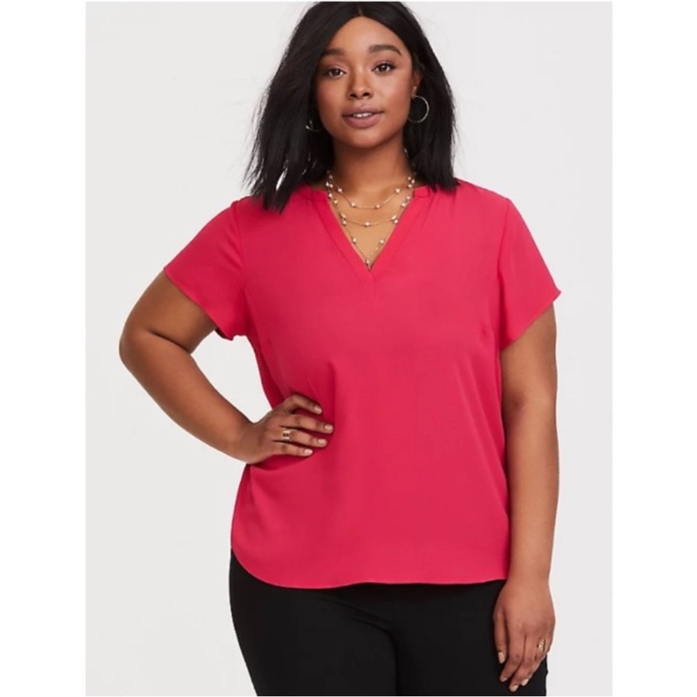 torrid Hot Pink V-Neck Short Sleeve Blouse